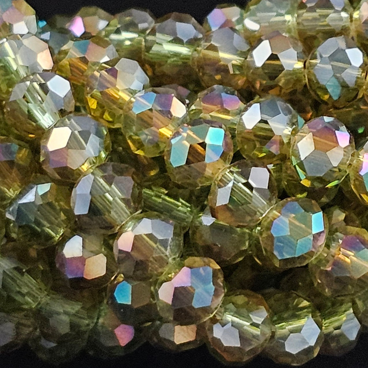 5x6mm Crystal Rondelles - Olive Rainbow
