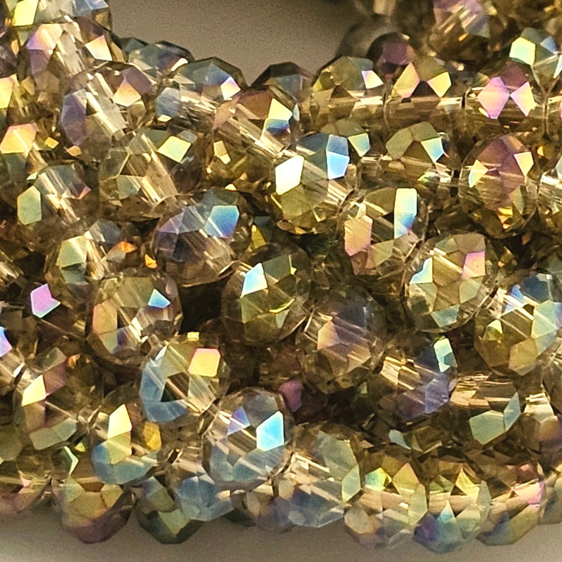 5x6mm Crystal Rondelles - Golden Olive Rainbow