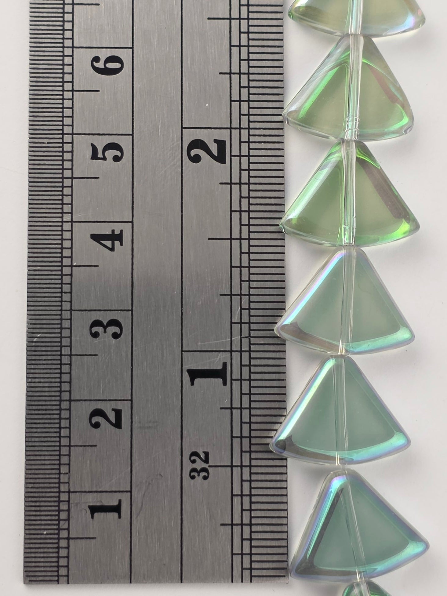 12x15mm Green Luster Rainbow - Rounded Triangles