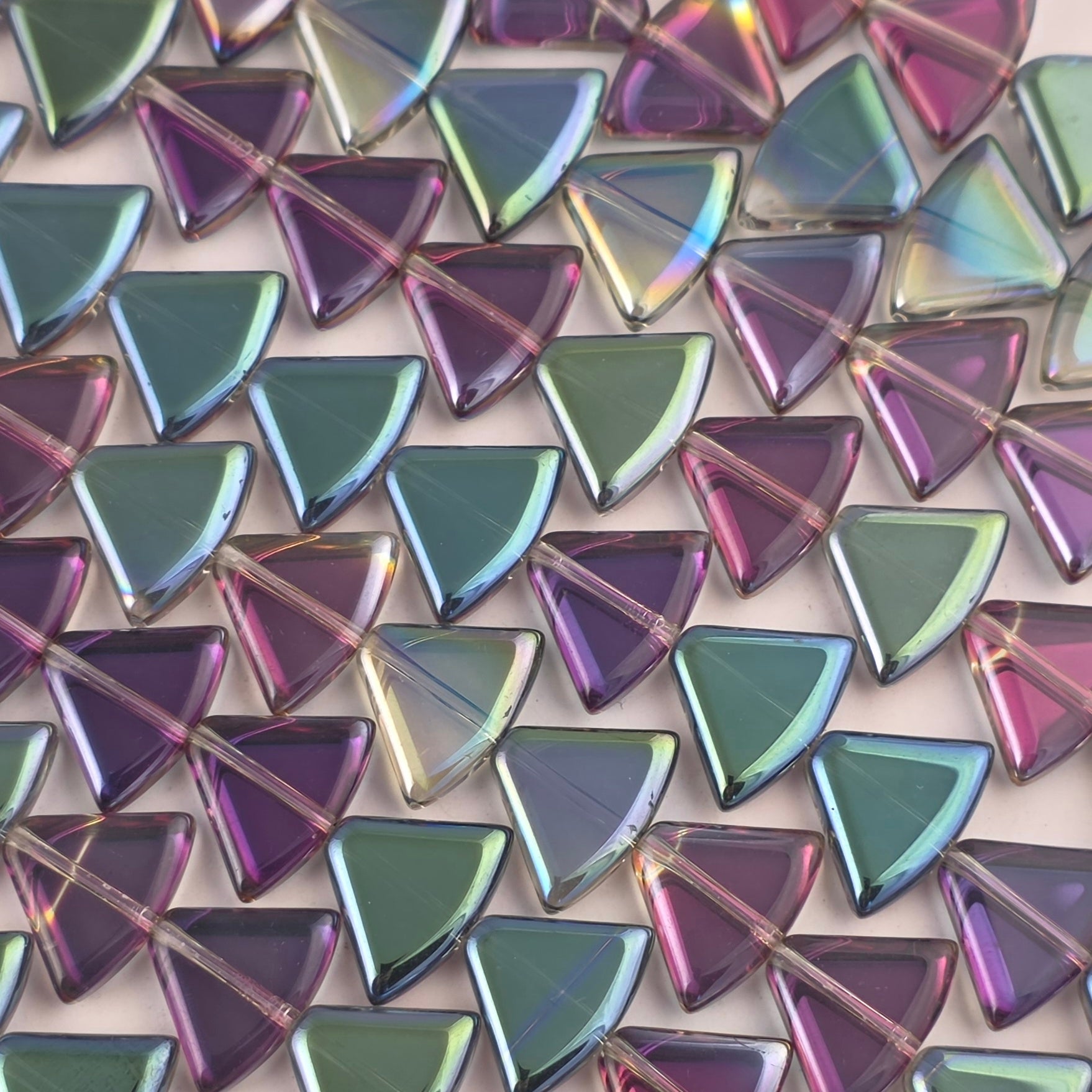 12x15mm Teal Luster Rainbow - Rounded Triangles