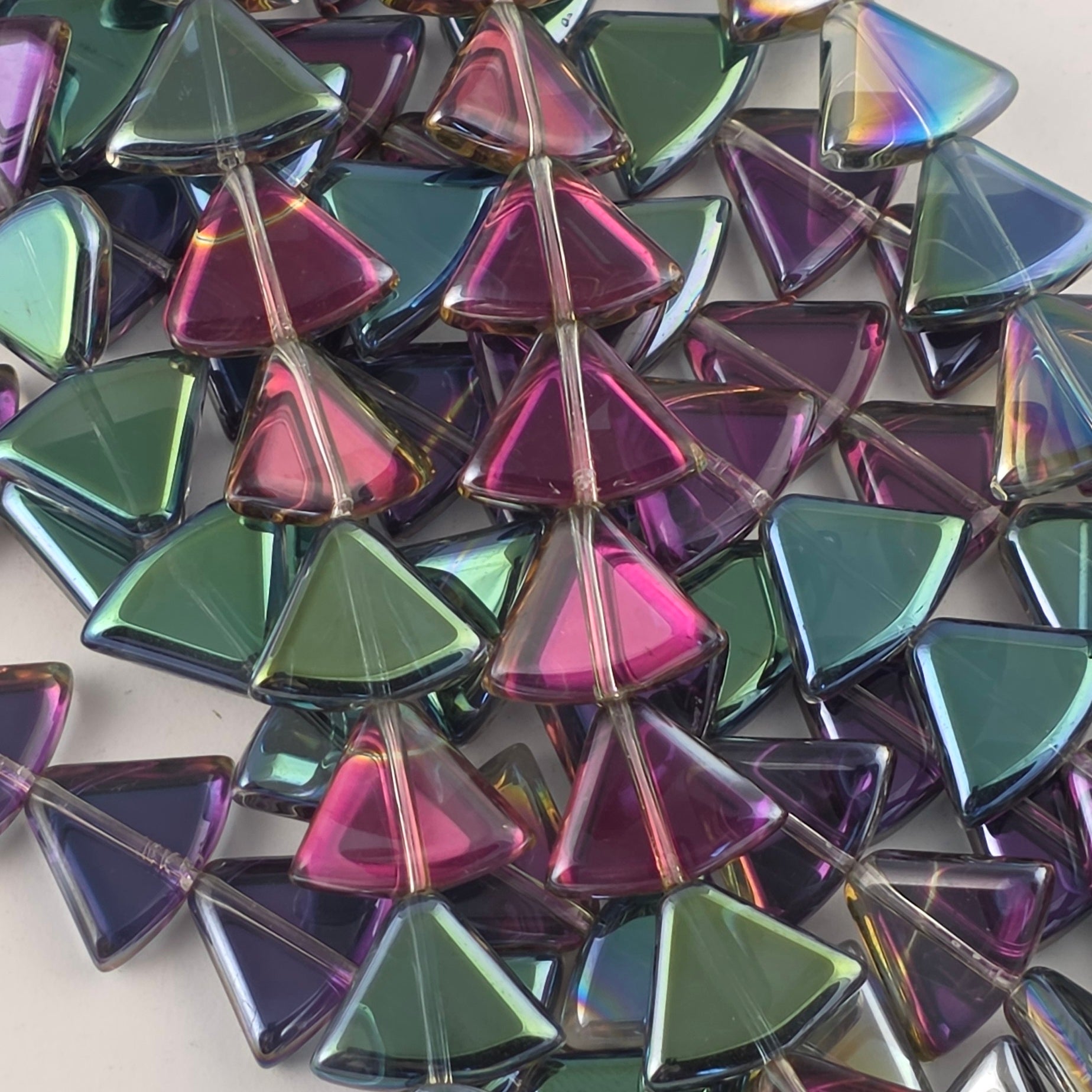 12x15mm Teal Luster Rainbow - Rounded Triangles