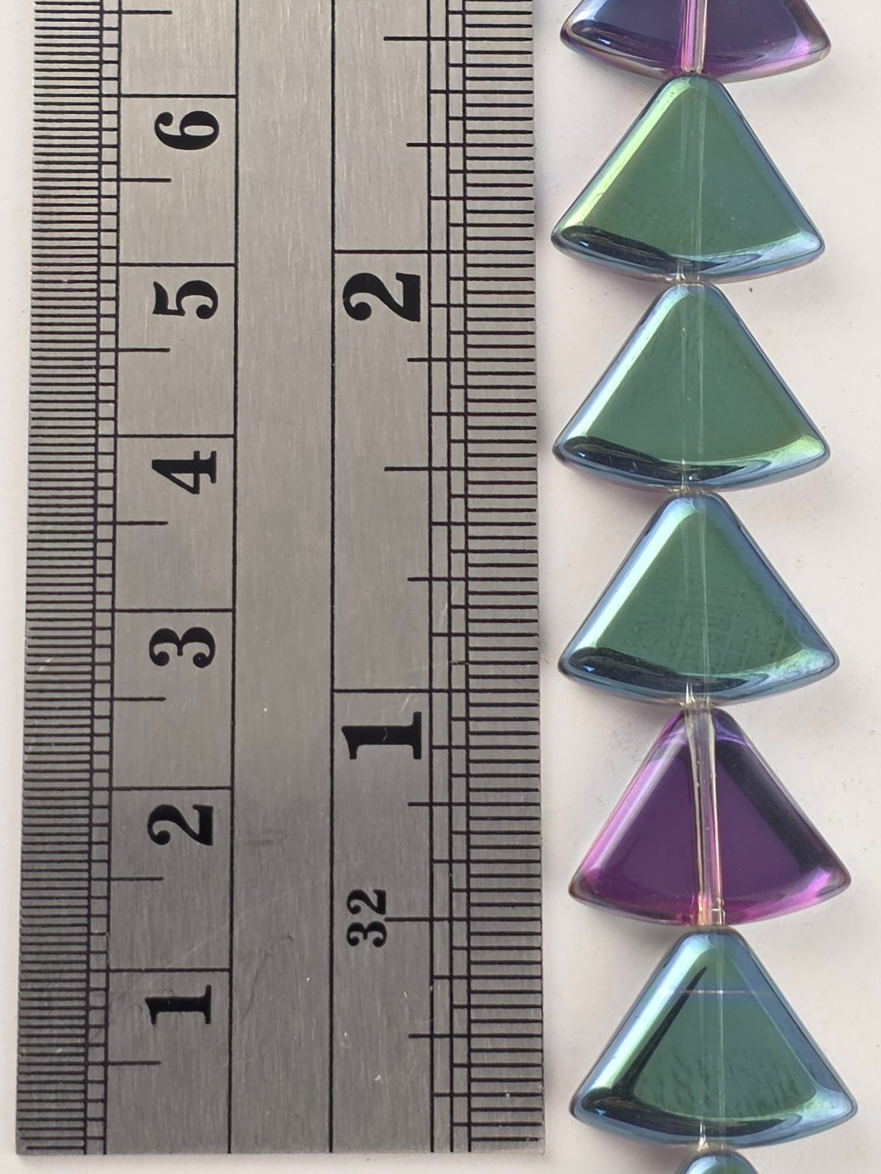 12x15mm Teal Luster Rainbow - Rounded Triangles