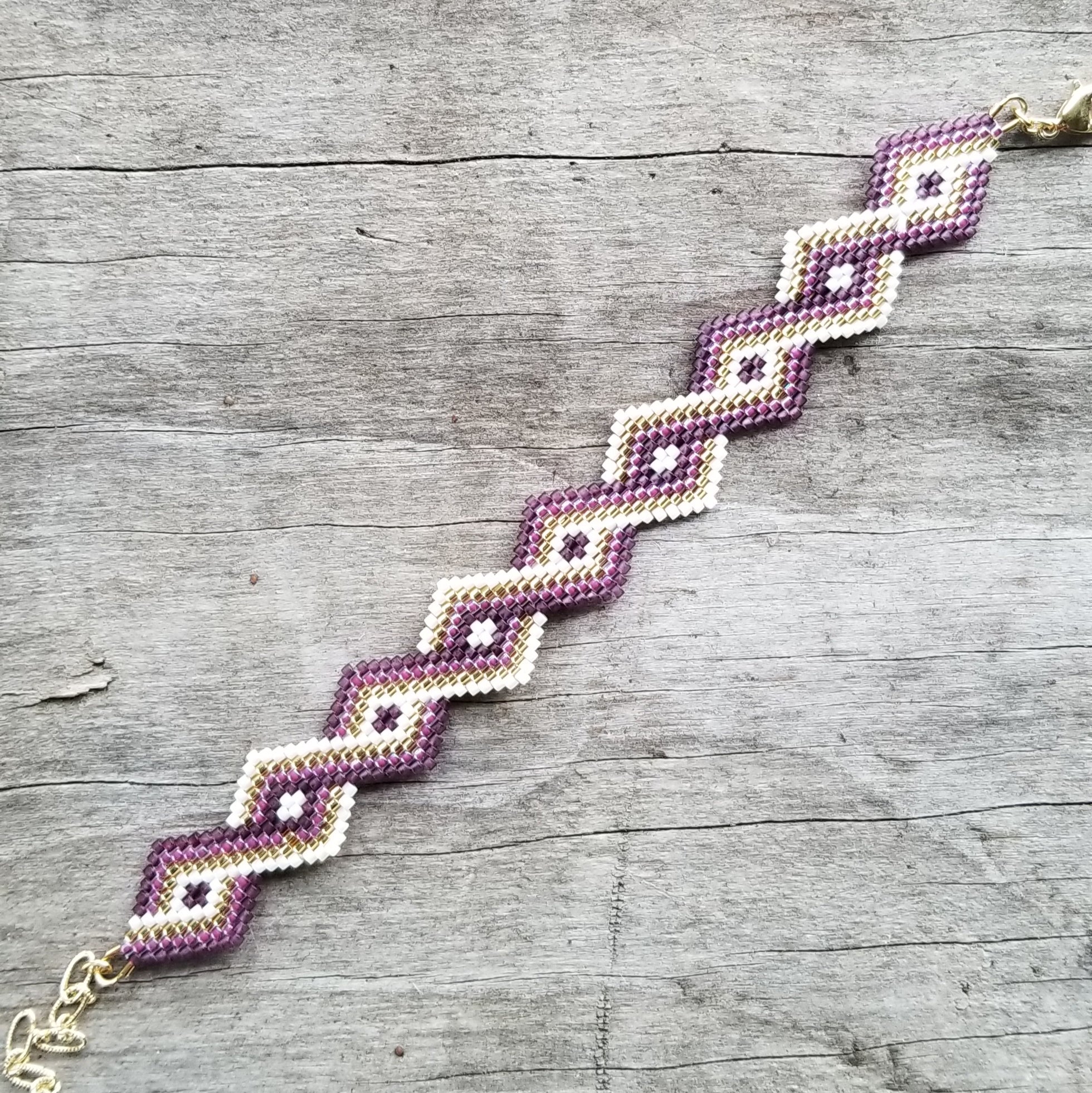 Kit - Woven Diamond Bracelet - Purple/Gold/Ivory