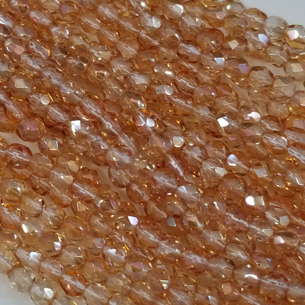 4mm - Peachy Orange Luster - Fire Polished