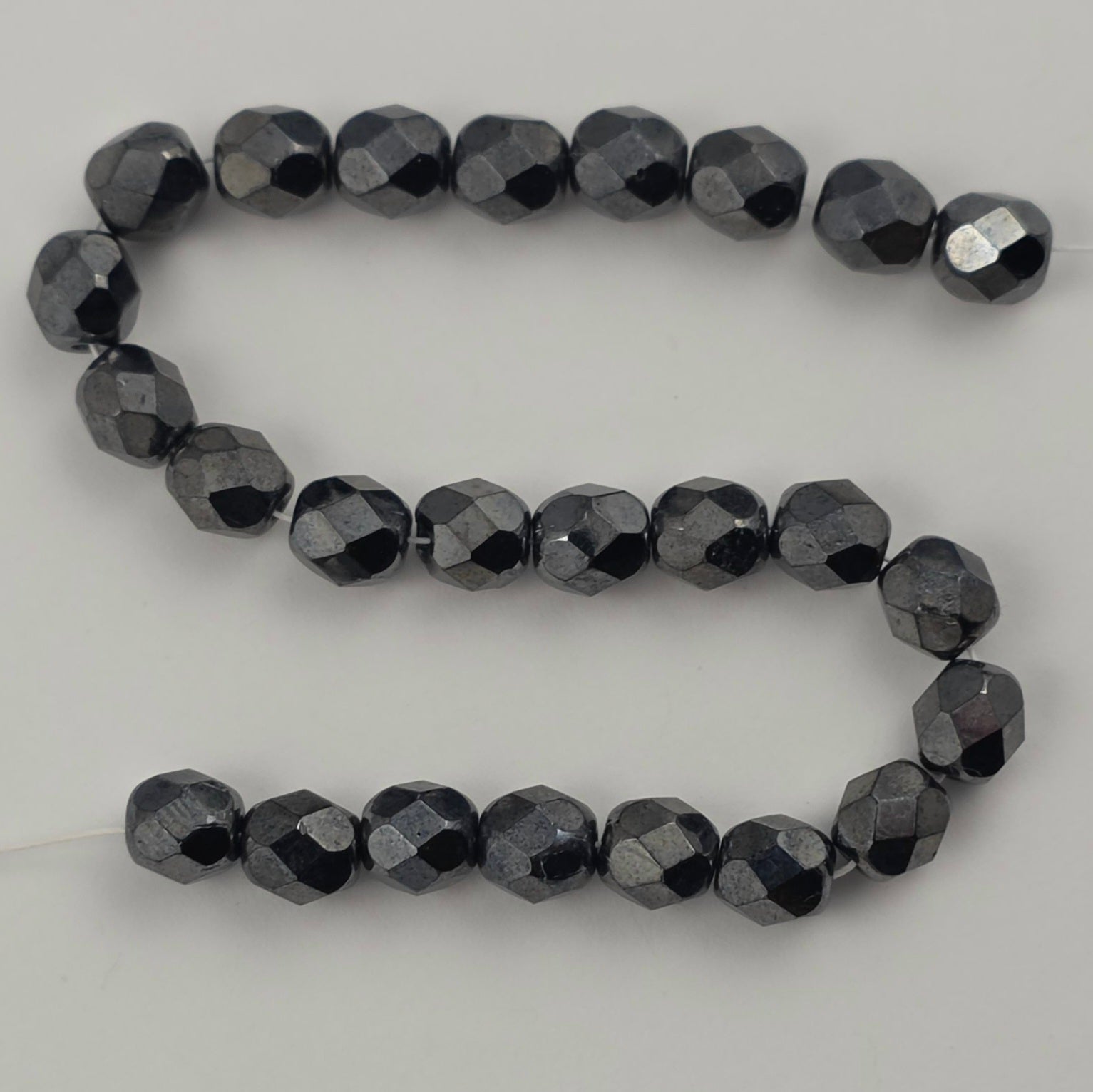 6mm - Jet Black with White Luster - Fire Polished