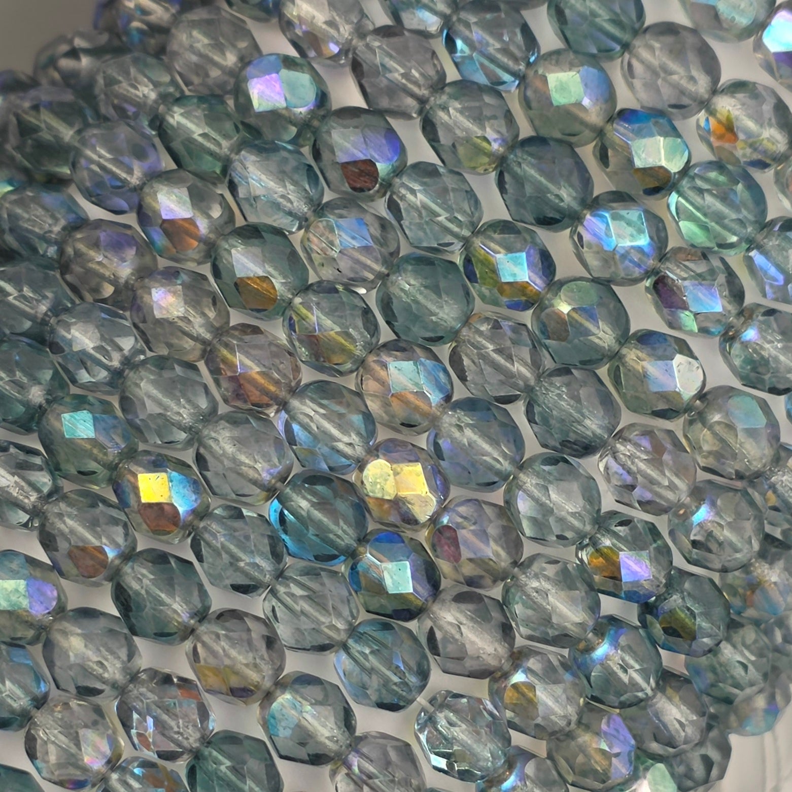6mm - Crystal with Blue Green AB Luster - Fire Polished