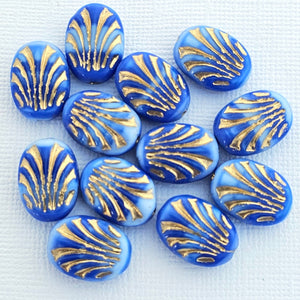 17x12mm Blue Mix with Gold "Frog Foot" Oval