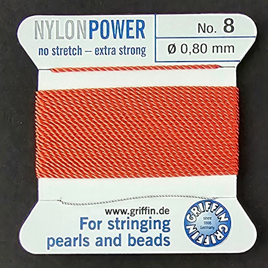 Griffin Nylon - Coral - 2 Meters with Needle