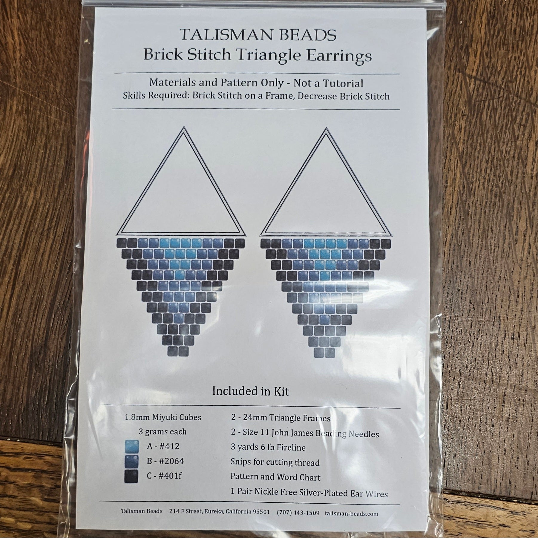Kit - Brick Stitch Triangle Earring Kit - Turq/blk