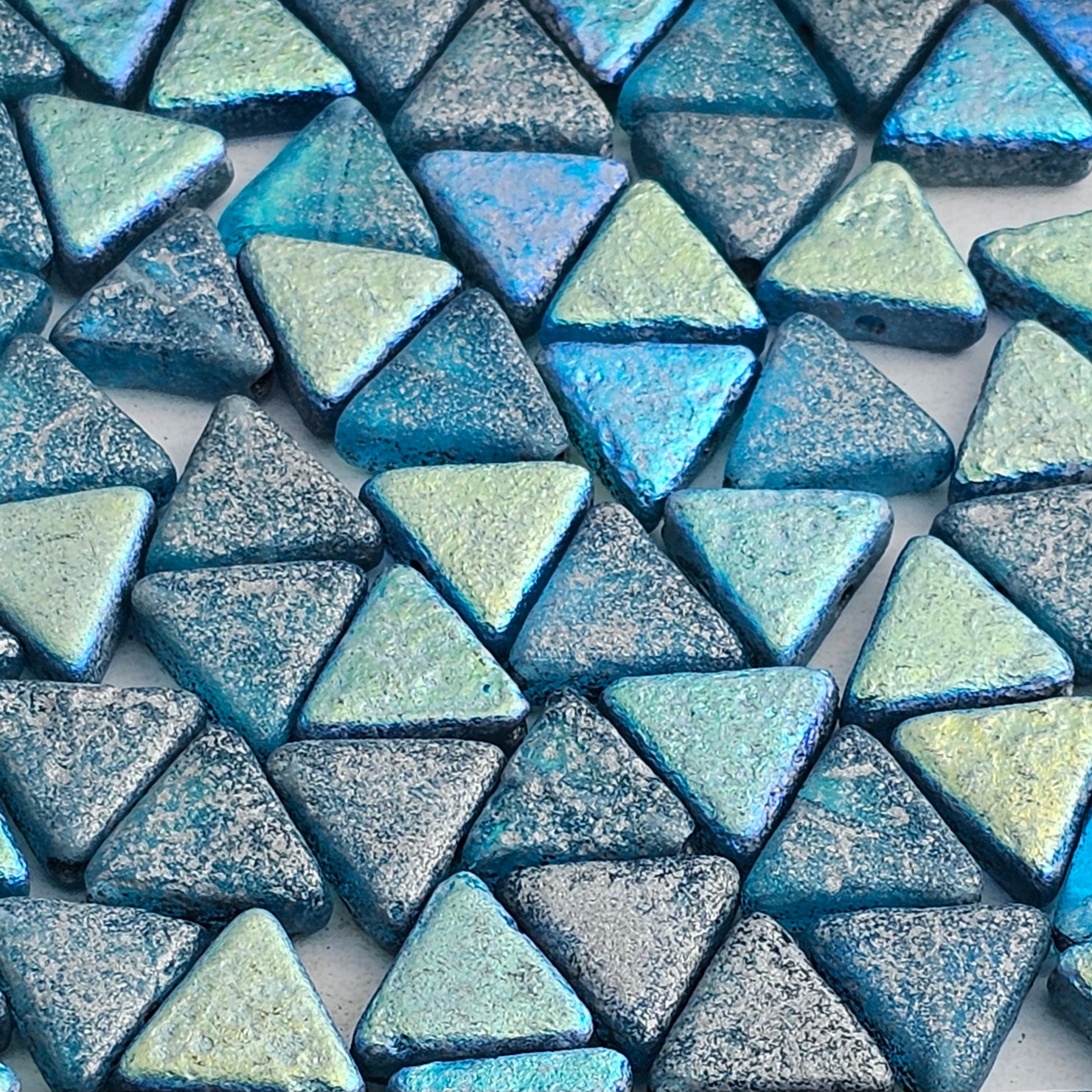 12mm - Aqua/Silver Speckle/AB - Acid Etched Double Coated Triangles