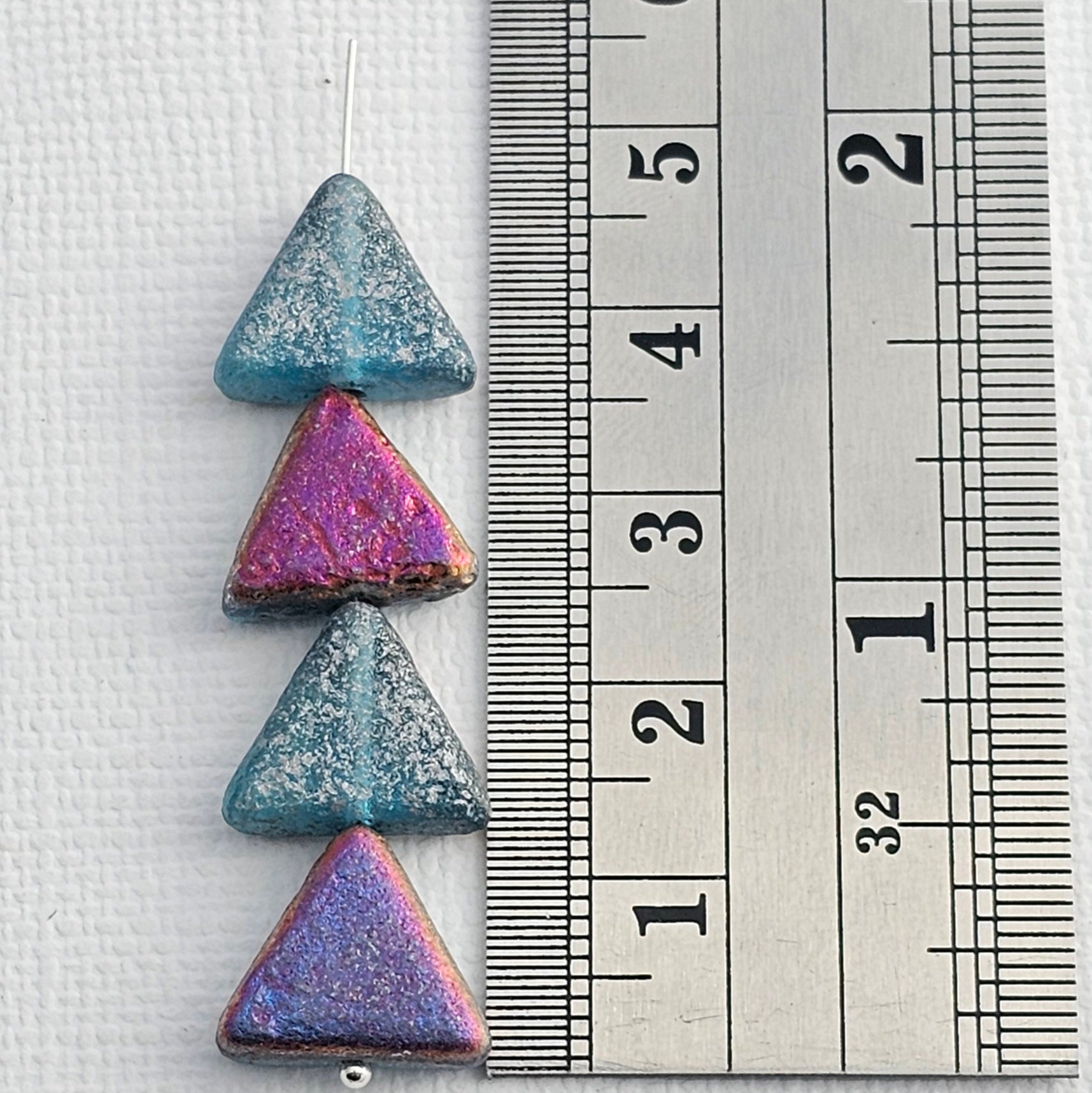 12mm - Aqua/Silver Speckle/Sliperit - Acid Etched Double Coated Triangles