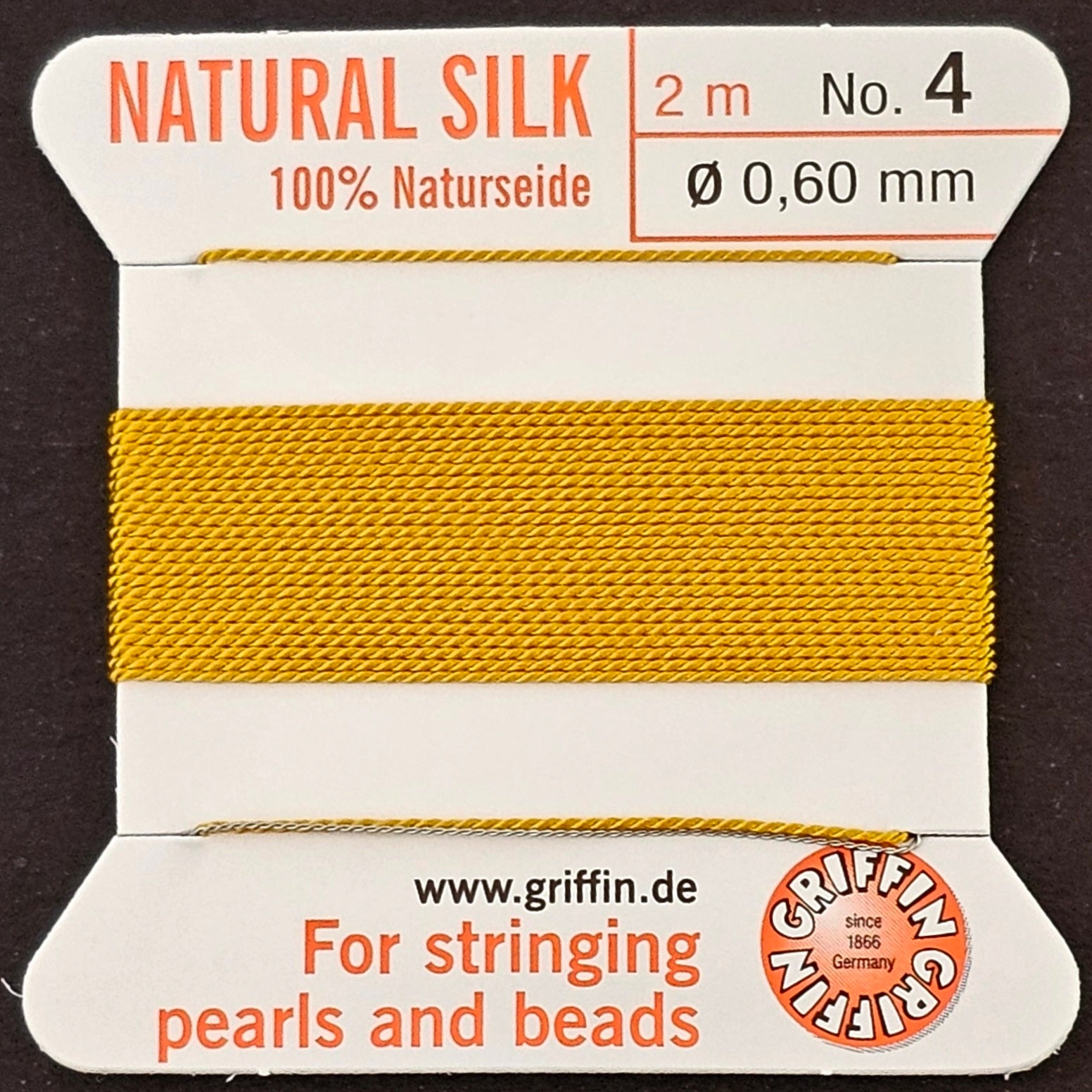 Griffin Silk Bead Cord - Amber - 2 Meters with Needle