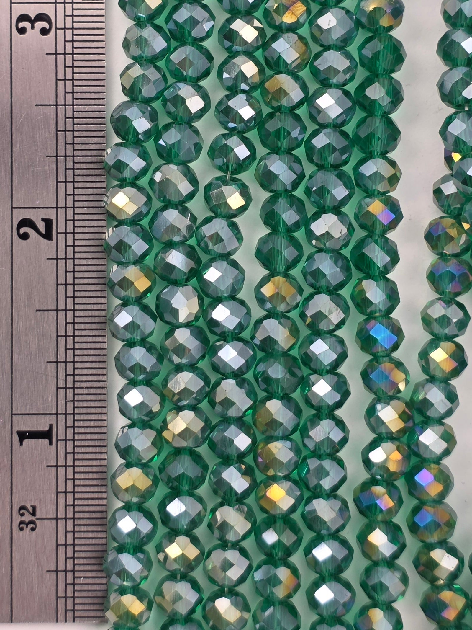 5x6mm - Crystal Rondelles - Kelly Green with Rainbow Luster
