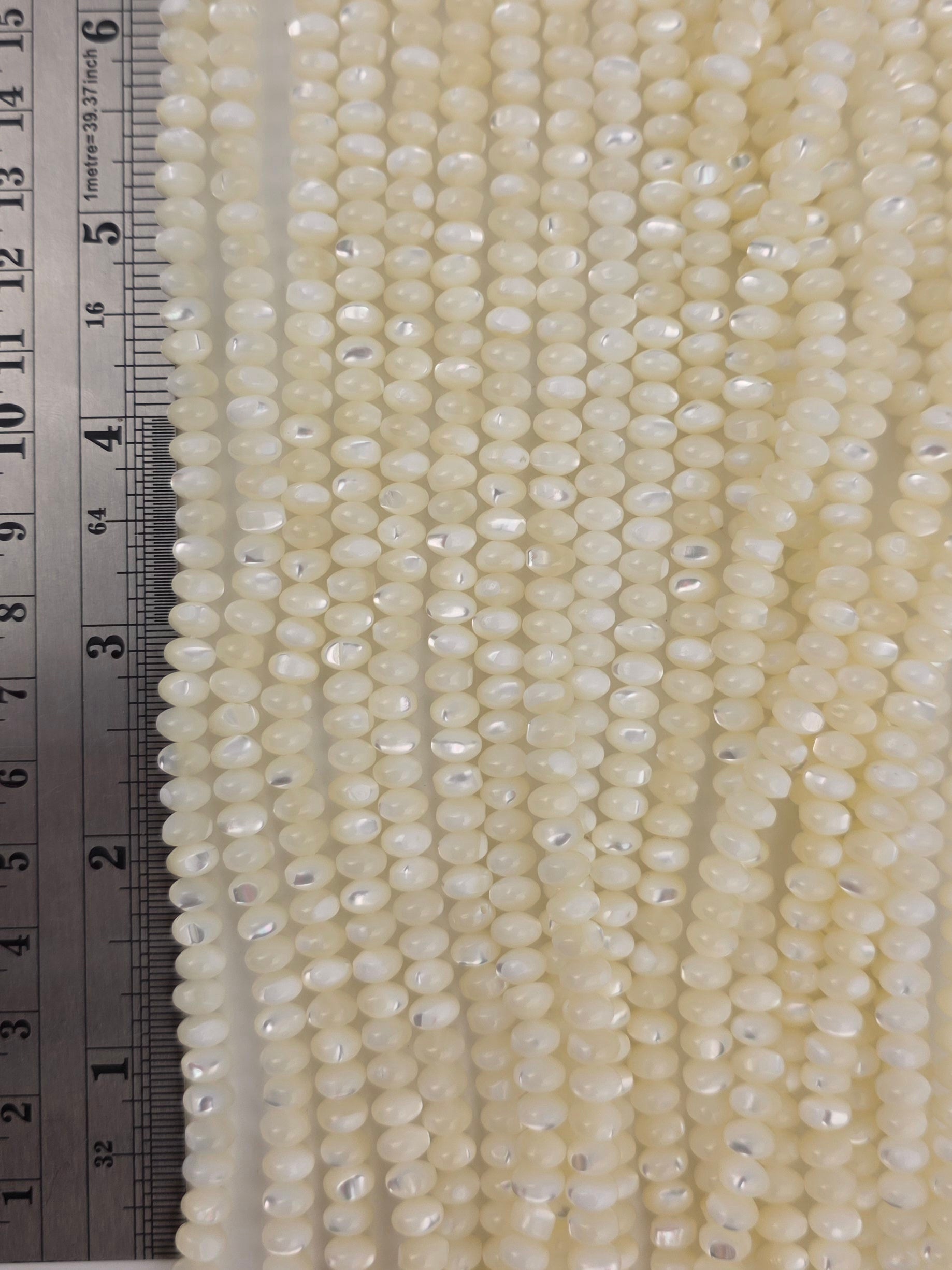 6x4mm - Mother of Pearl - Rondelles - White