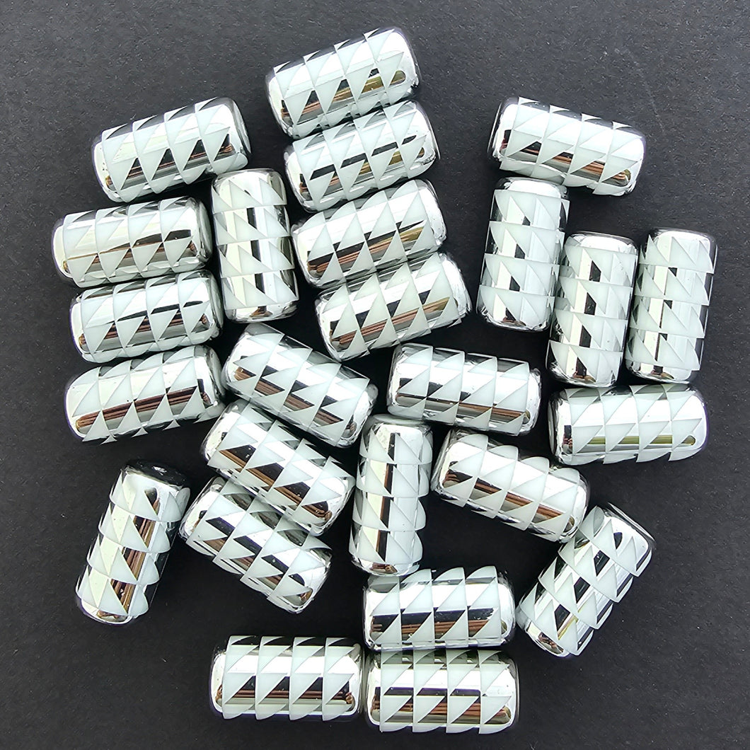 Triangle Barrel Beads - Silver Metallic