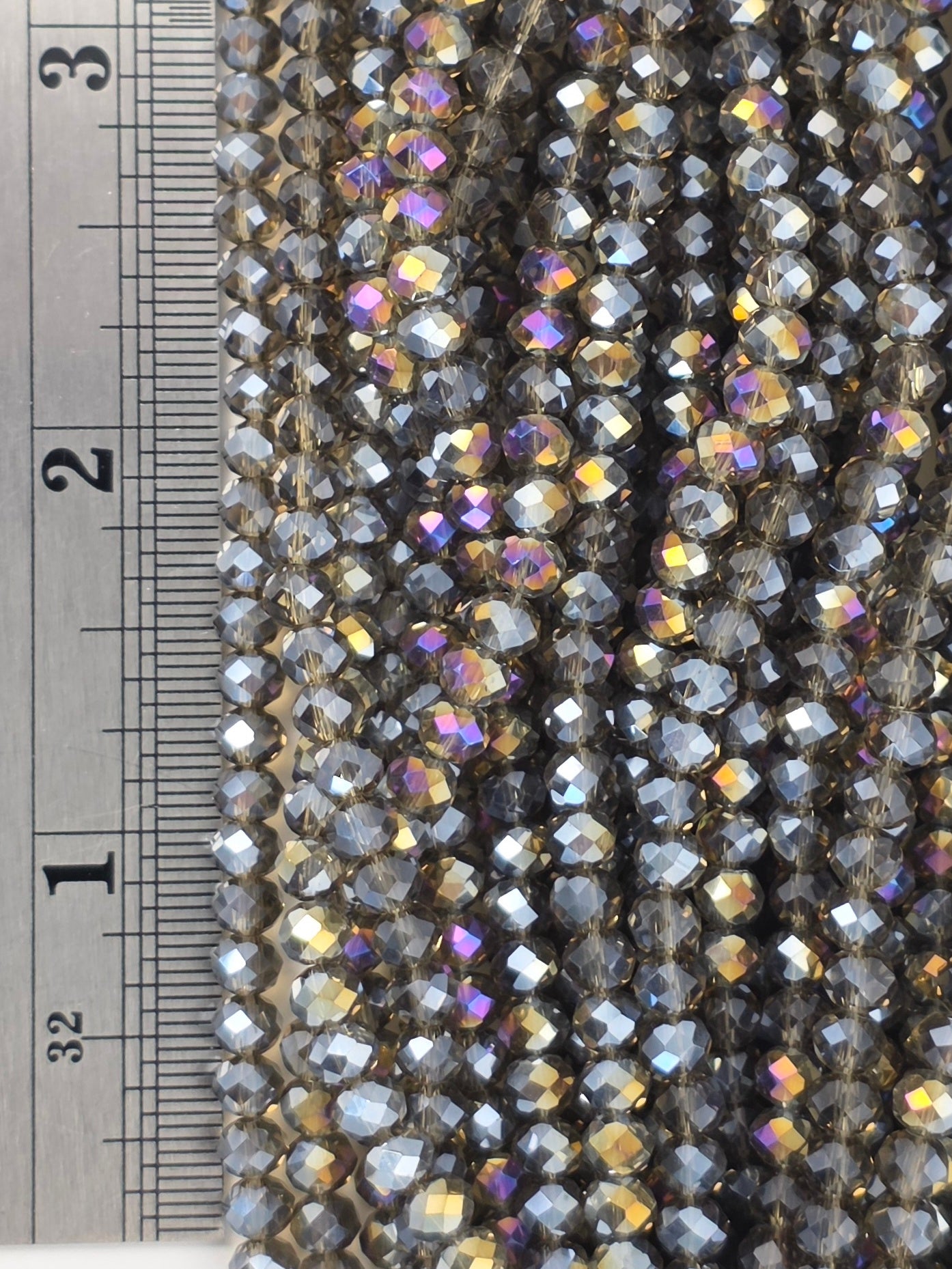 3x4mm - Crystal Rondelles - Grey/Brown with Rainbow Luster