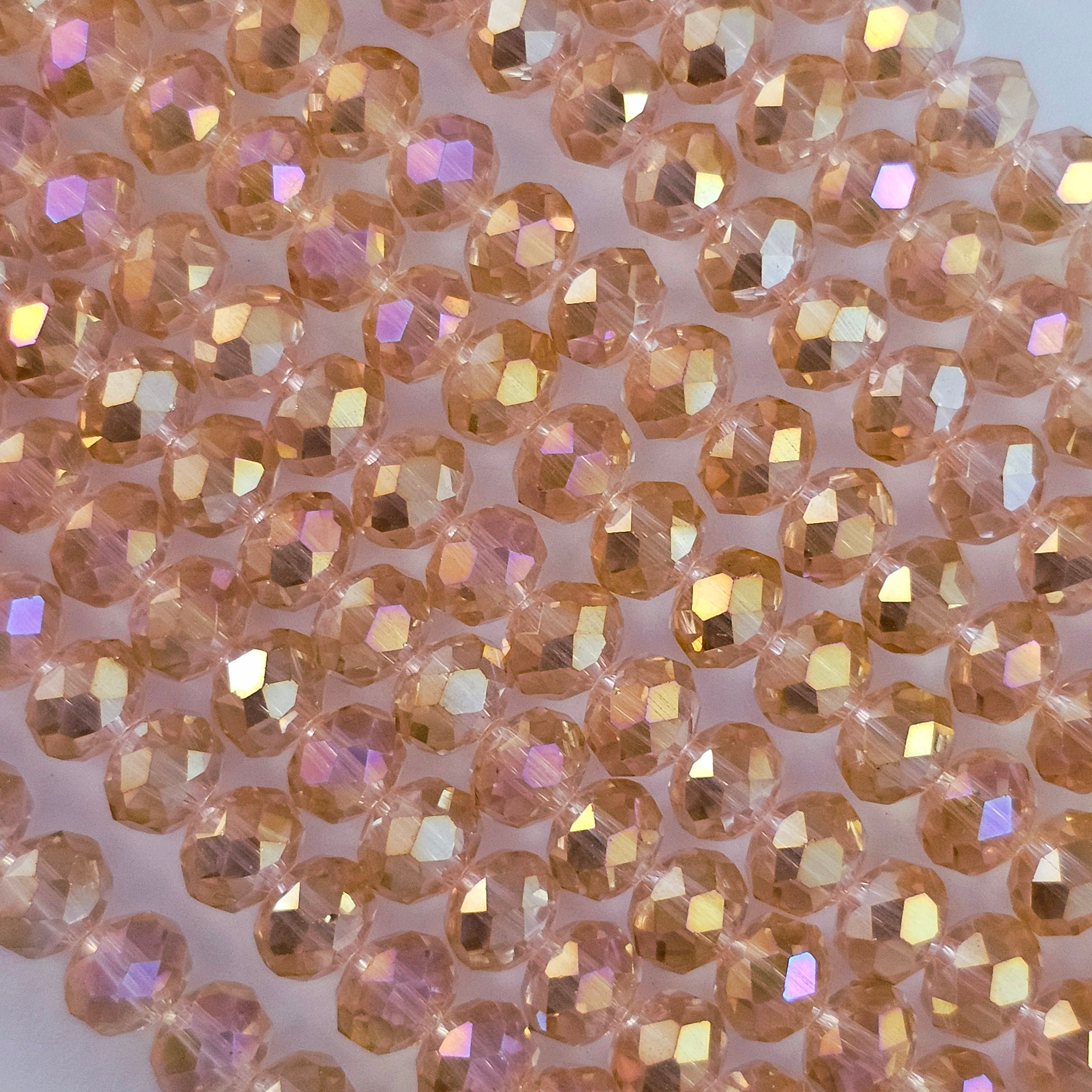 30 Perline Rondelle In Cristallo Sfaccettato Fatte A Mano - 6x8 Mm, Colore Ambra, Per Creazione Gioielli Fai Da Te