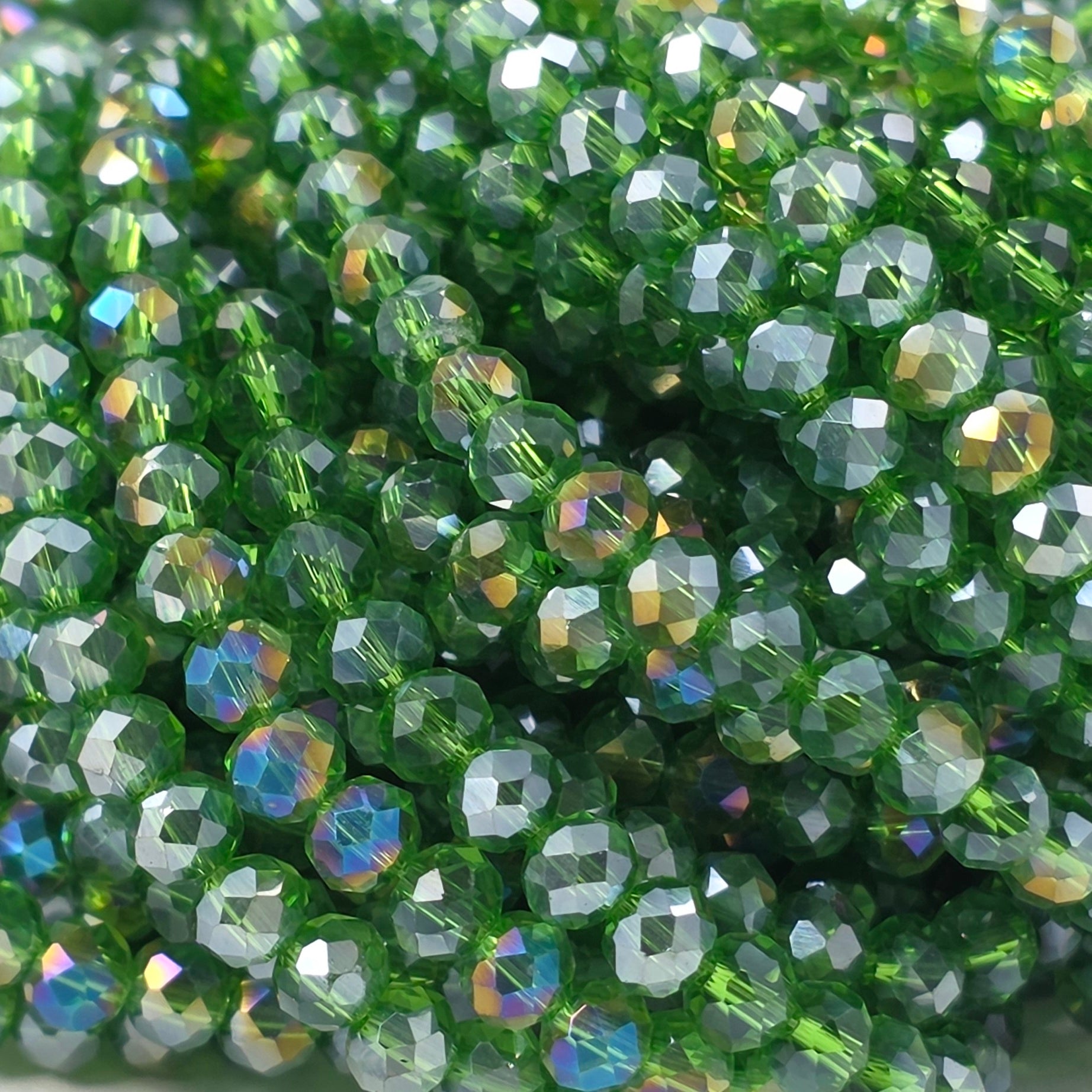 3x4mm - Crystal Rondelles - Green Transparent with Rainbow Luster
