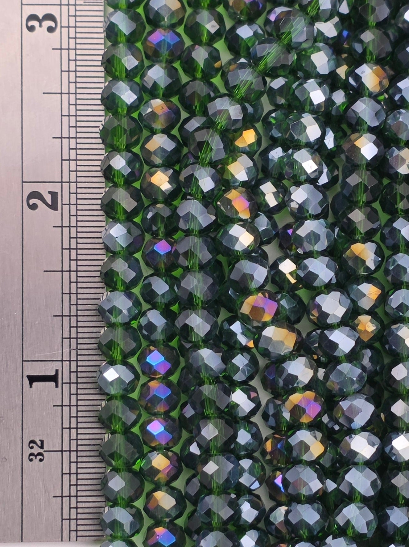 5x6mm - Crystal Rondelles - Dark Green Transparent with Rainbow Luster
