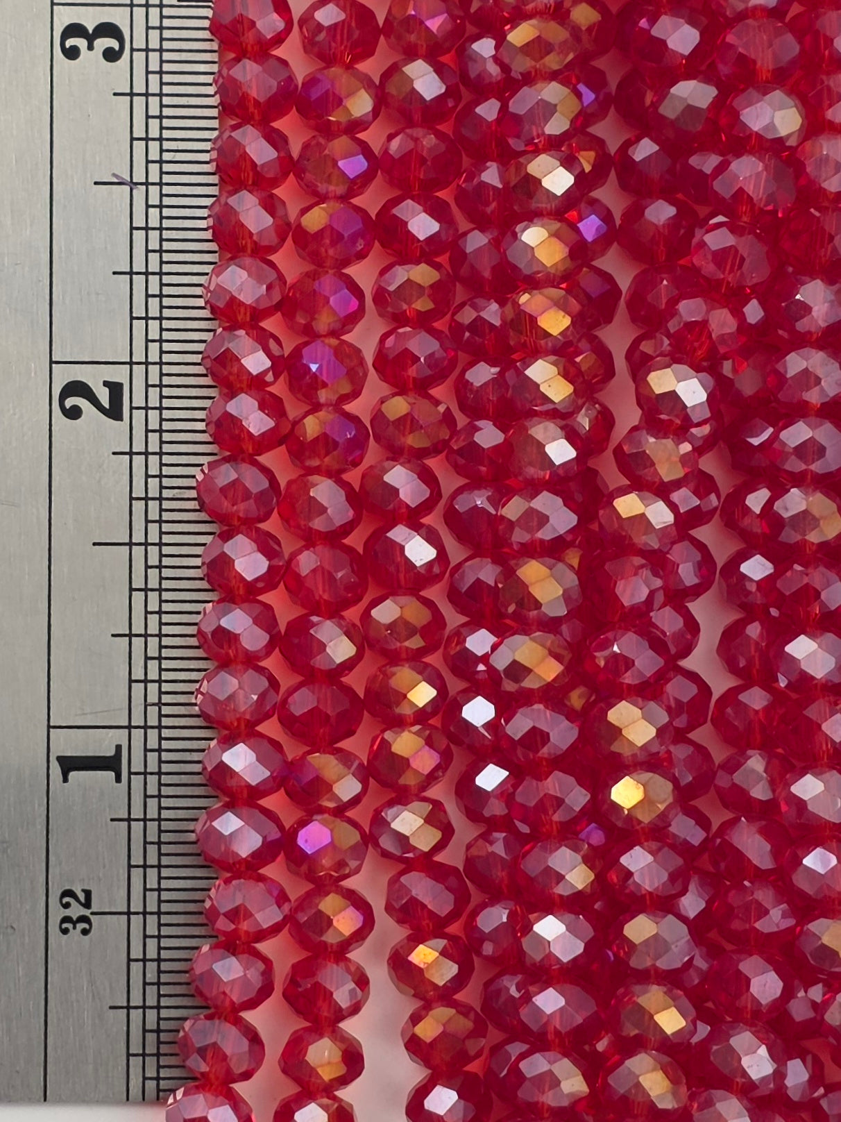 5x6mm - Crystal Rondelles - Ruby with Rainbow Luster