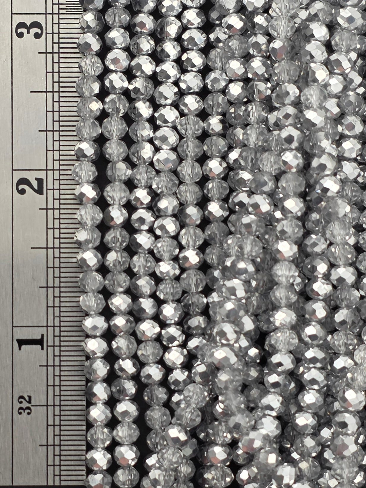 3x4mm - Crystal Rondelles - Crytstal/Silver