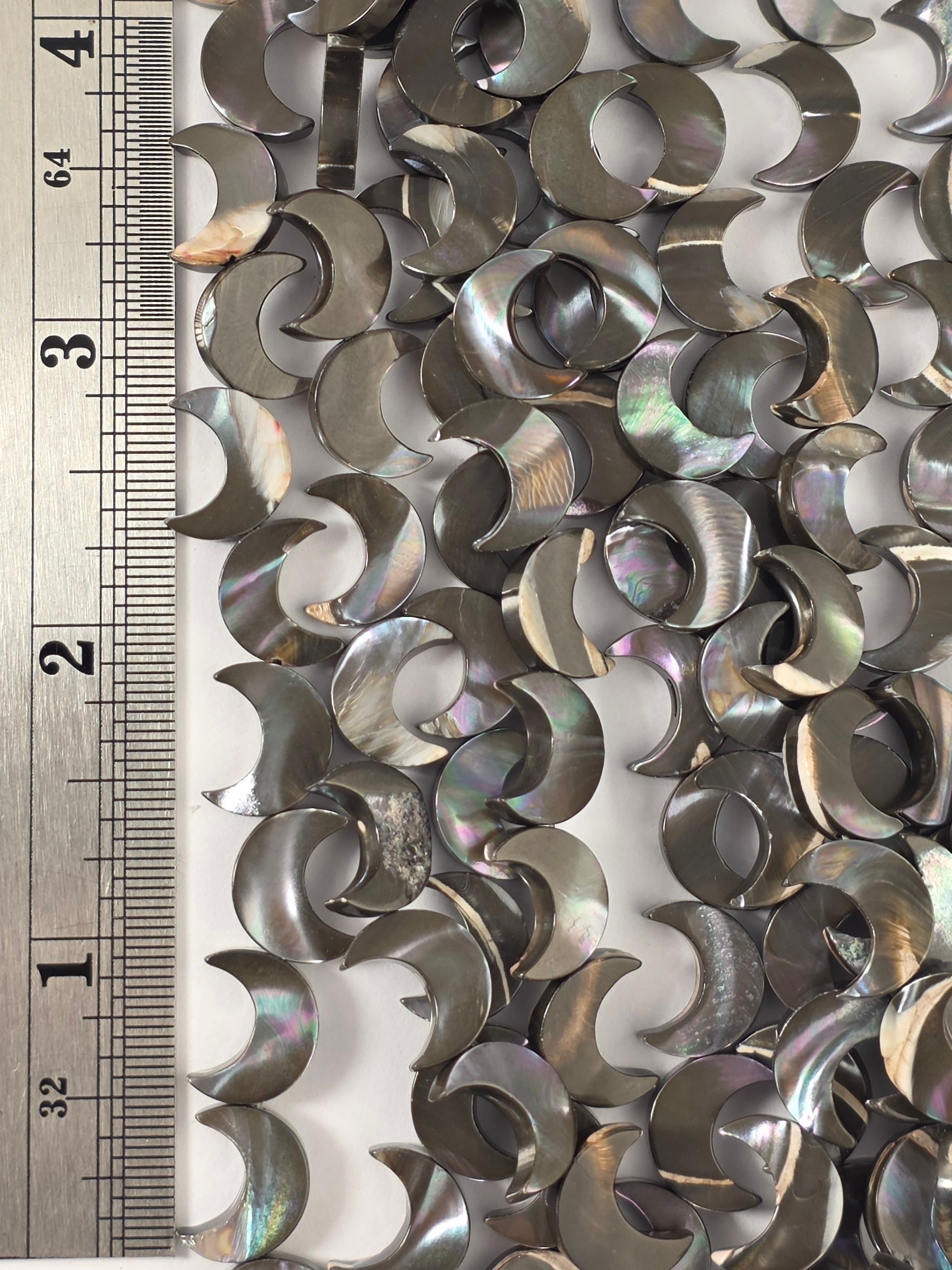 12mm - Mother of Pearl - Moons - Black