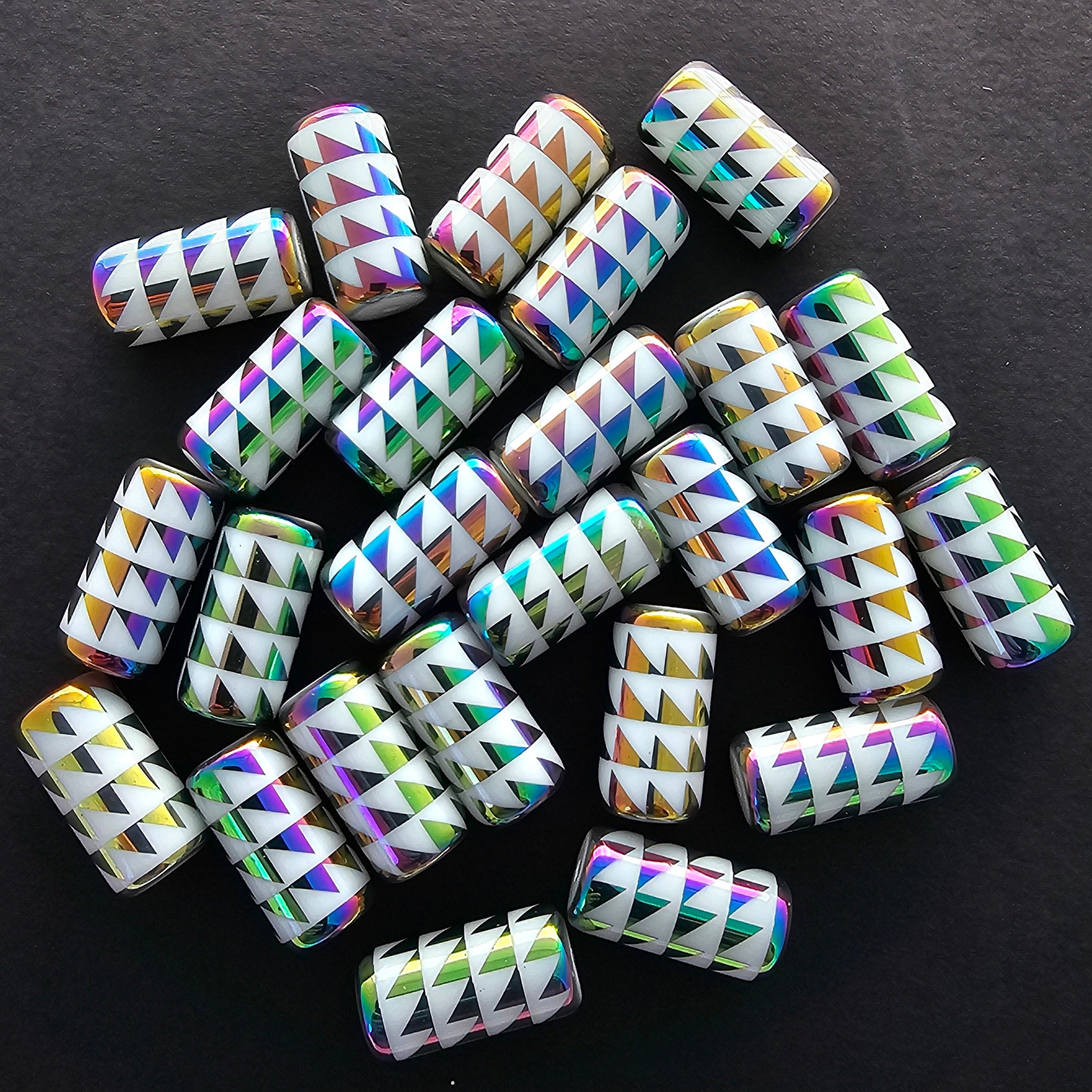 Triangle Barrel Beads - Rainbow Metallic