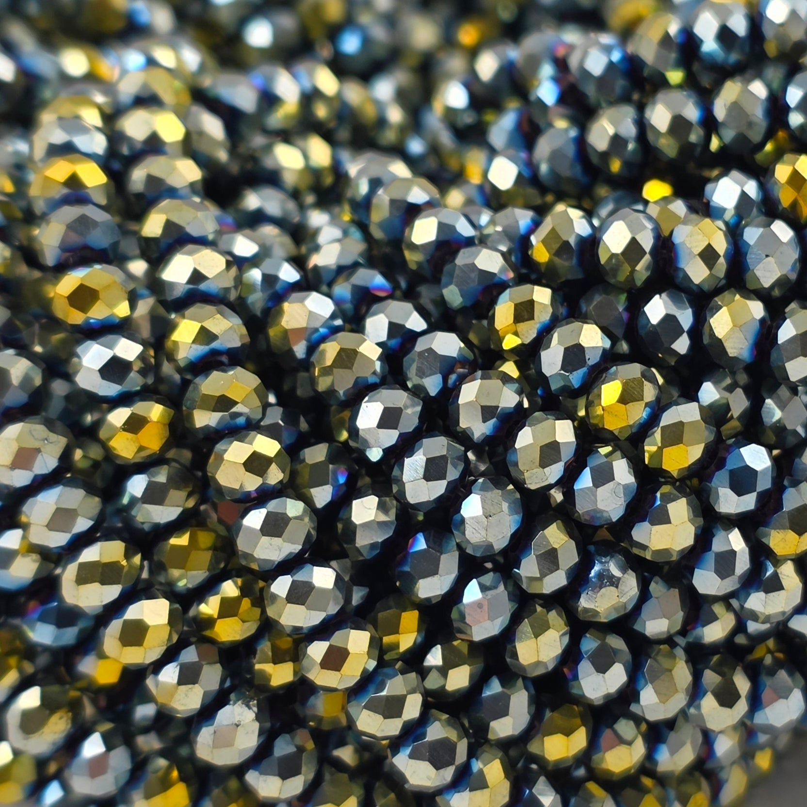 3x4mm - Crystal Rondelles - Steel Blue/Gold Metallic
