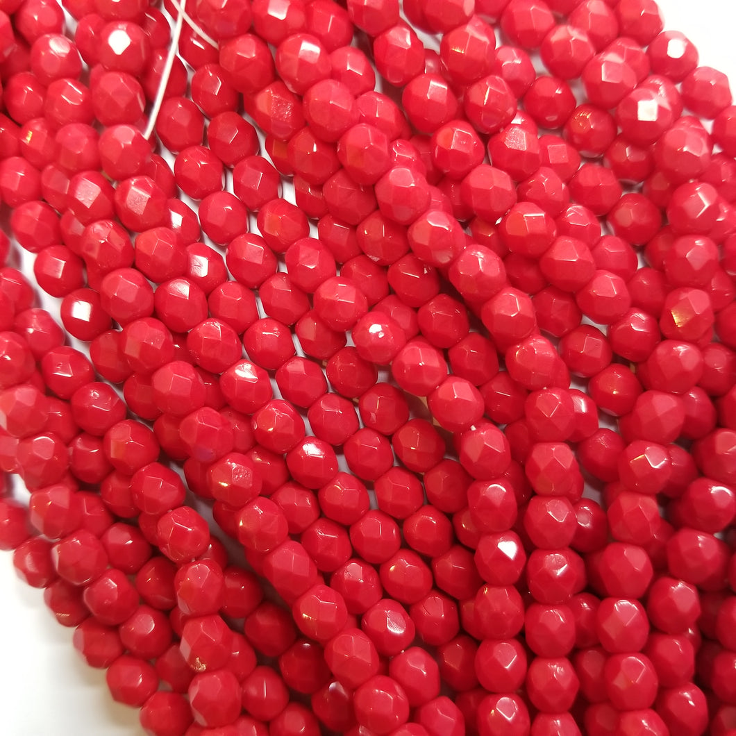 6mm Red Opaque Polished Round Czech Glass