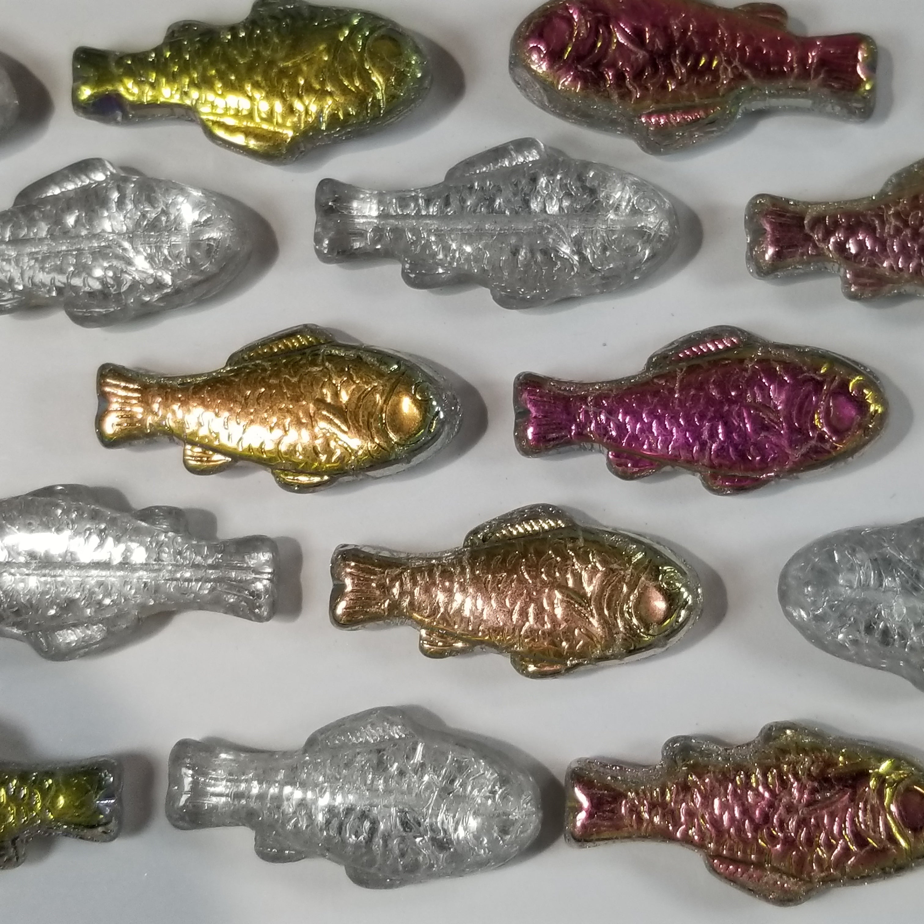 28mm Pressed Glass Fish Beads Crystal with heavy finish