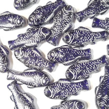 28mm Pressed Glass Fish Beads Cobalt and Silver