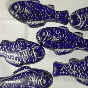 28mm Pressed Glass Fish Beads Cobalt and Silver