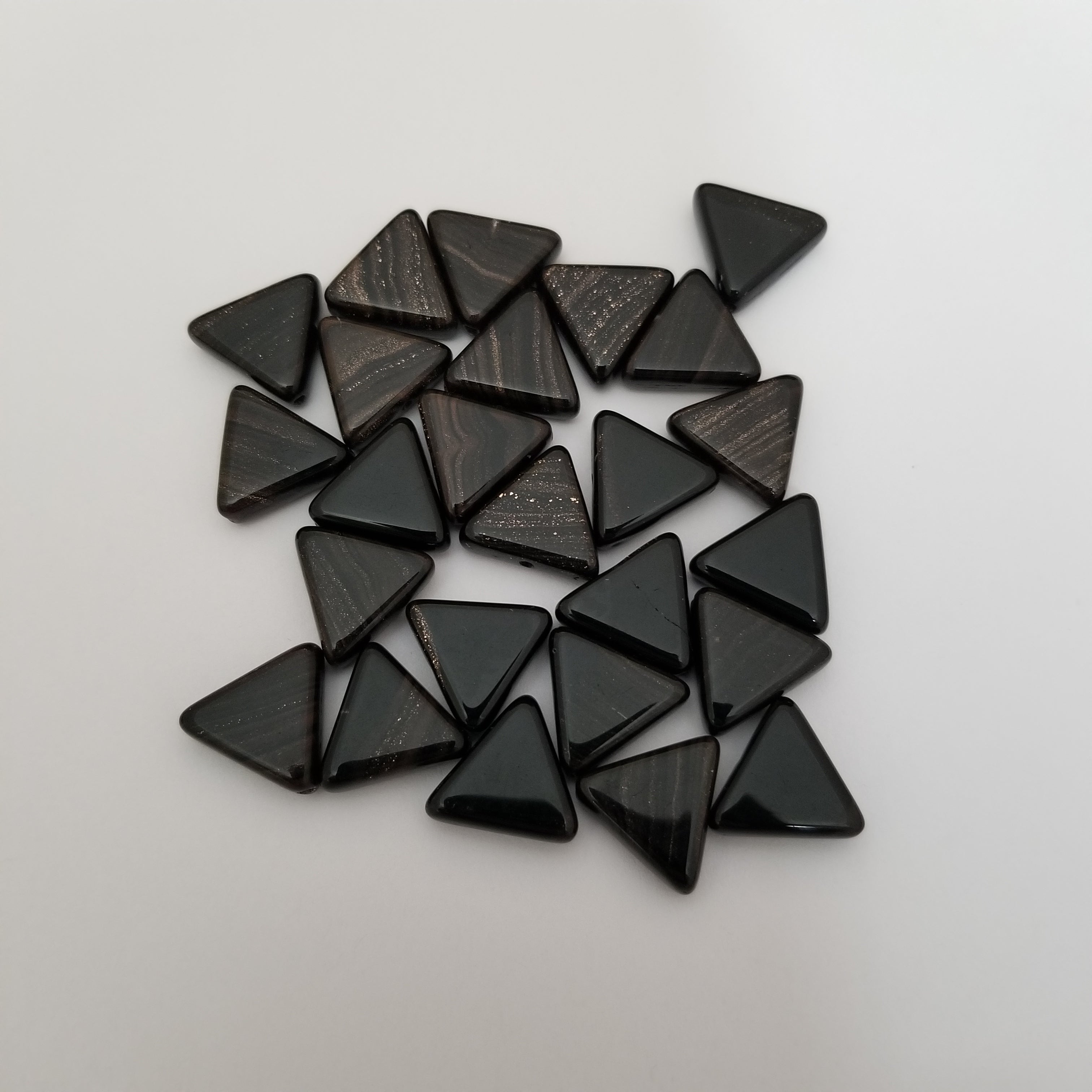12mm Vintage Black "Gold Stone" Glass Triangles