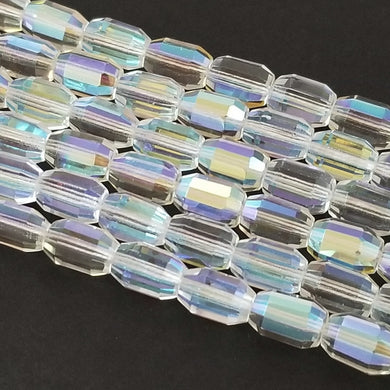 10x7mm - Crystal AB - Oval Barrels Fire Polished Czech Glass