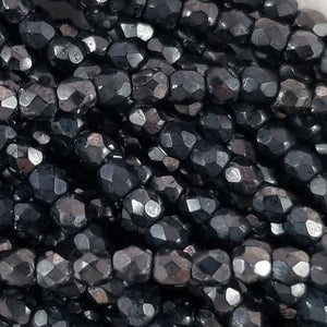 3mm - Black with White Luster - Fire Polished