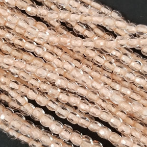 3mm - Pale Peachy Pink Lined Crystal - Fire Polished