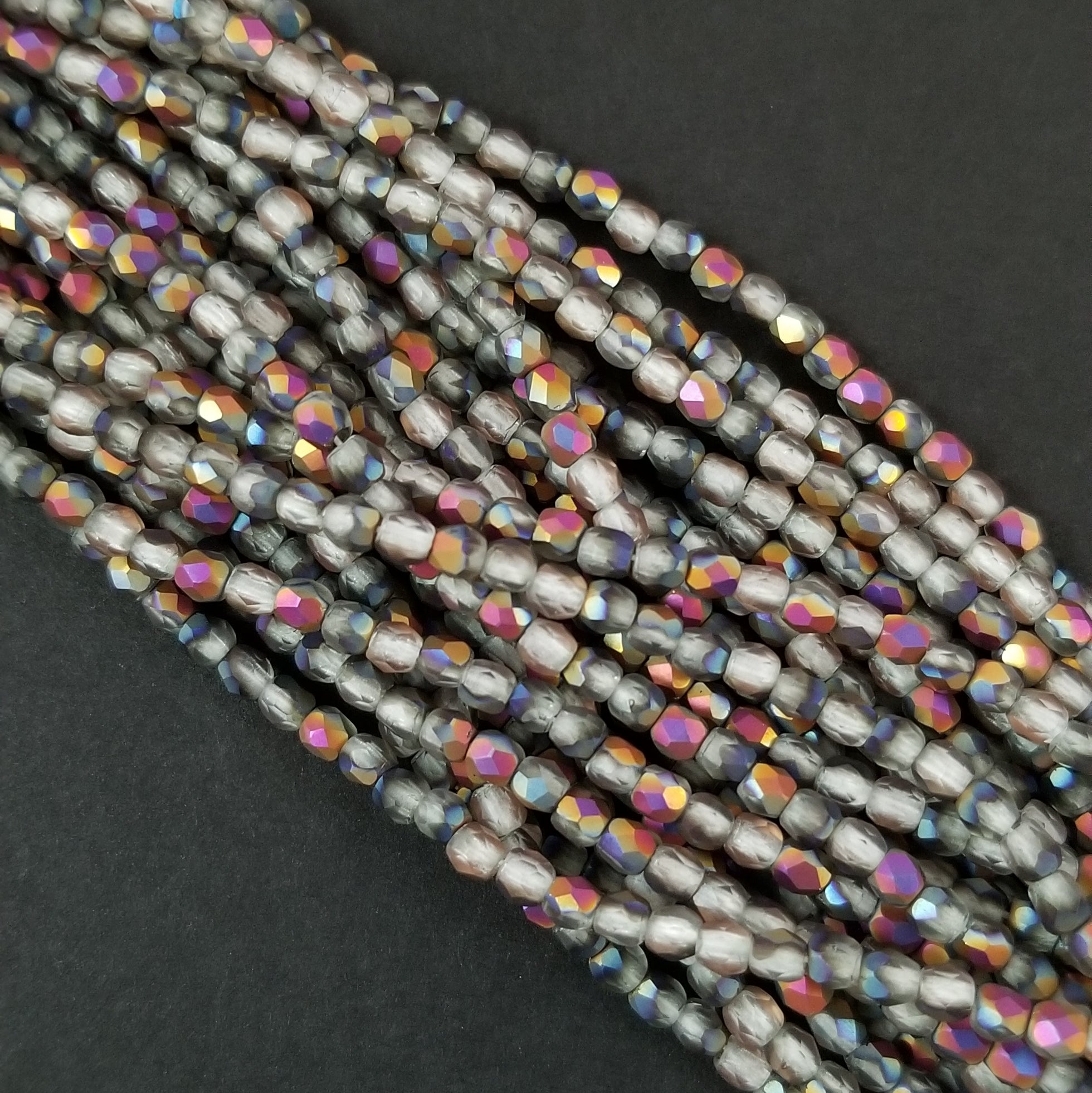 3mm - Crystal Matte with Rainbow Metallic Finish- Fire Polished