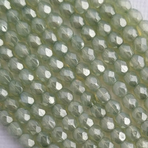4mm - White Opal with Green Luster - Fire Polished