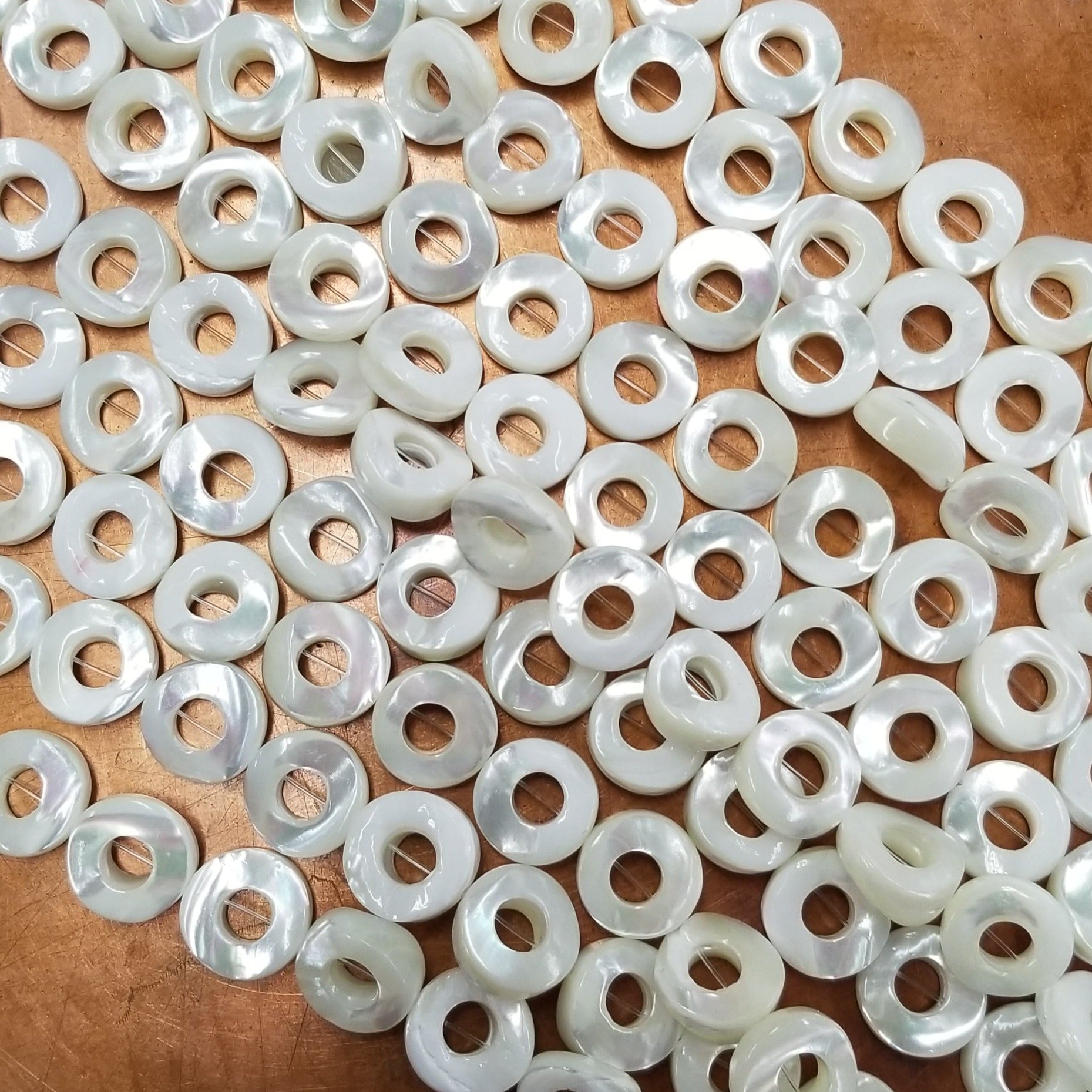 15mm Mother of Pearl Hollow Coins - White – Talisman Beads