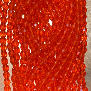 6mm Orange Transparent Fire Polished Round Czech Glass
